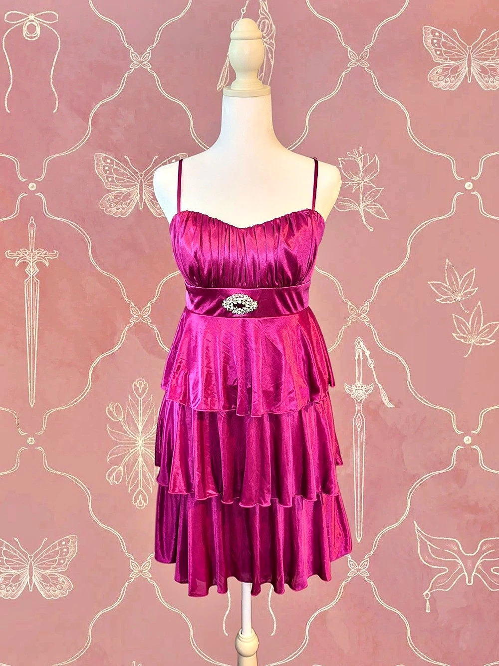 Magenta Ruffled Mini Dress